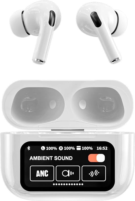 Noise Cancelling Bluetooth Earbuds with Big Touch Intellignet Screen Charging Case