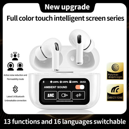 Noise Cancelling Bluetooth Earbuds with Big Touch Intellignet Screen Charging Case