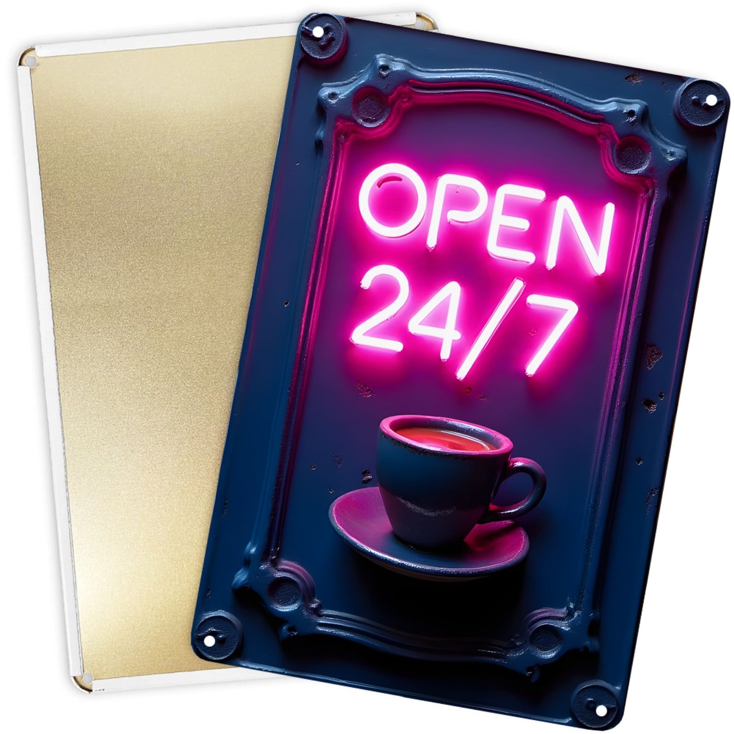 "OPEN 24/7" funny metal tin sign, novelty plaque decoration, suitable for home decoration, wall decoration, bathroom decoration, bar decoration, garage decoration, farmhouse decoration, a good gift for people, 20cm*30cm