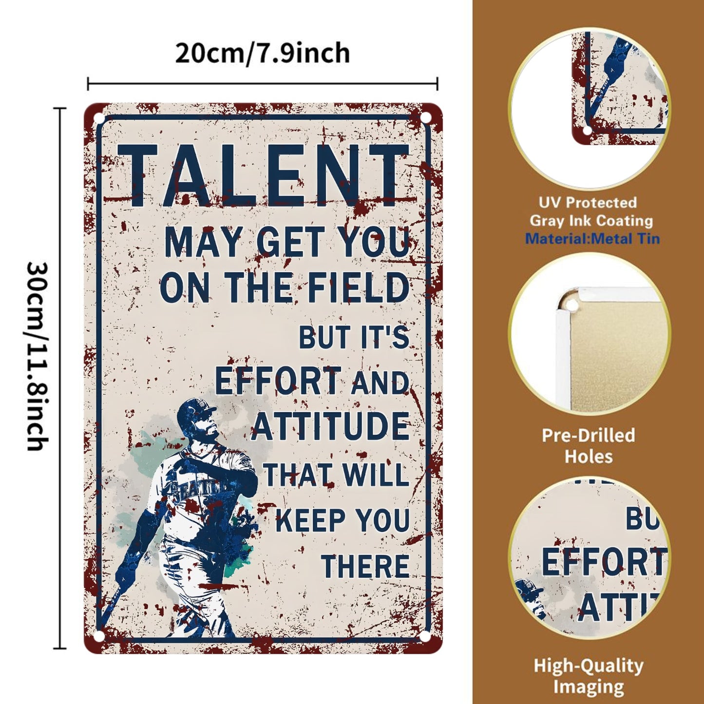 8" x 12" baseball vintage metal sign, durable, wear-resistant, rust-resistant, suitable for garden, room, living room, bar, garage and other decorations, a good gift