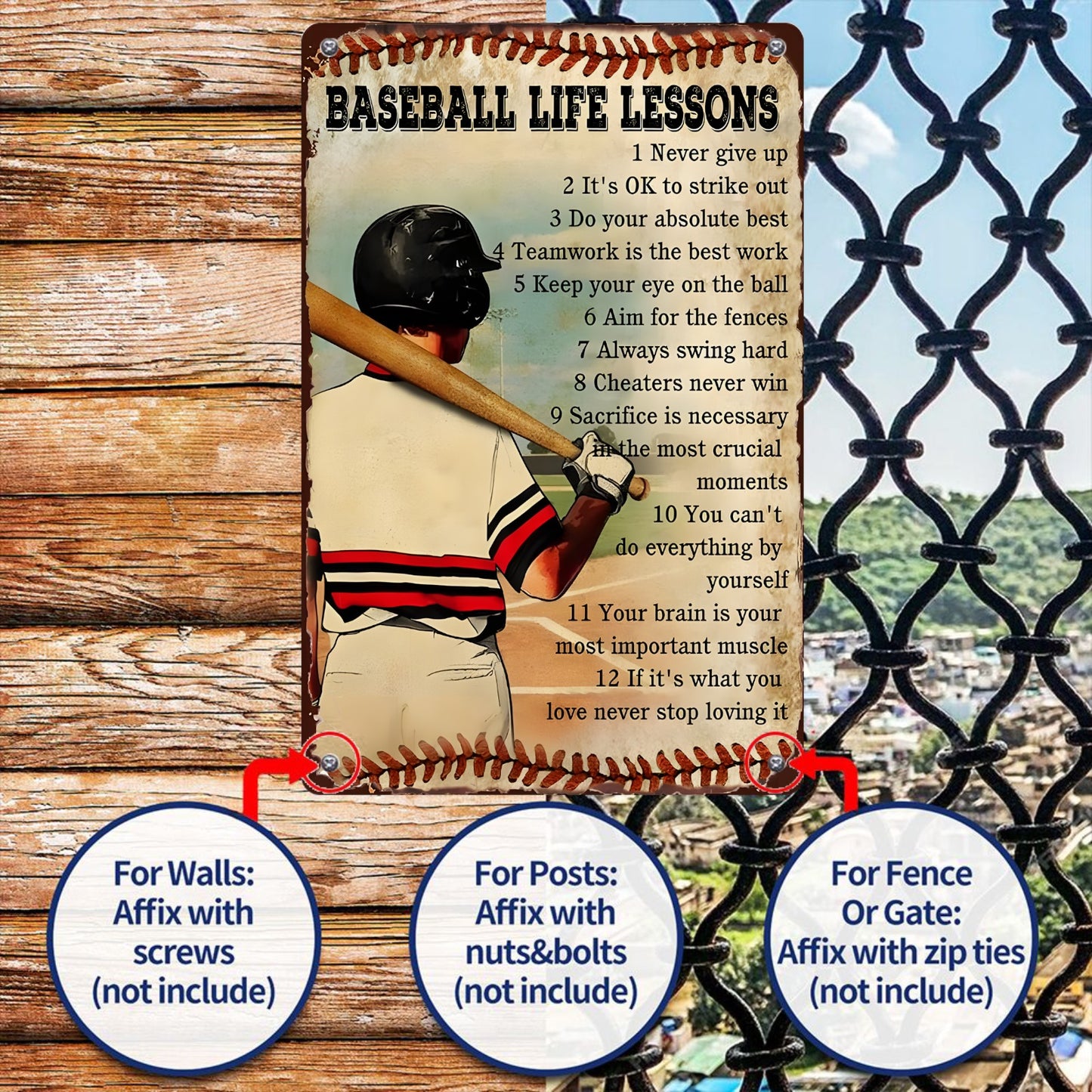 8" x 12" baseball vintage metal sign, durable, wear-resistant, rust-resistant, suitable for garden, room, living room, bar, garage and other decorations, a good gift